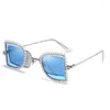 Sunglasses Fashion Trend Style Glasses Women Square Personalized Handmade Diamond Metal Silver Frame Inner Green Outer Pink