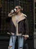 Suninheart Mode Faux Pelz Jacke mit Reißverschluss Frauen Langarm Doppelseitige Jacken Warmen Mantel Weibliche Casual Revers kalten mantel 240122