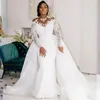 Vestidos de novia africanos de sirena Aso Ebi con tren desmontable Cuello transparente Apliques de encaje delicado Vestidos de recepción nupcial de talla grande Vestidos de manga larga CL3294