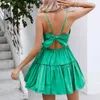 Casual Kleider Grün Spaghetti Strap Backless Für Frauen Sommer Sexy V-ausschnitt Rüschen Party A-linie Kleid Hohe Taille Swing prom Robe