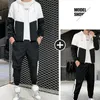 Herrespår på mäns Spring Men Casual Set Mens Hooded Tracksuit Sportswear Jackets Pants 2 Piece Hip Hop Running Sports Suit 3xl