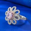 Anéis de Cluster S925 Prata Rosa Diamante 6 Flor Anel Feminino Pétalas de Rosa Moda Versátil Estilo Diário