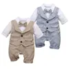 324M Formal Anniversary Dress Toddler Child Cotton Party Suit Infant Plaid Outfit Clothes born Boy Vest Romper Baby Birthday 240127