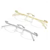 Solglasögon Kvinnor Män Rimless Student Myopia Glasögon Färdiga Fashion Metal Frameless Square Kortsikt Eyewear Diopter 0 -1.0 -1.5 till -4.0