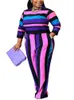 Wmstar Plus Size Two Piece Women Clothing Long Sleeve Crop Top and Pants Sets Striped Matching Set Wholesale Dropshopping 240125