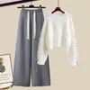 Dames herfst- en winterpak Koreaanse elegante nieuwe mode warme trui gebreide trui + losse broek met wijde pijpen, tweedelige set