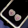 Серьги-гвоздики, высокие серьги из стерлингового серебра 925 пробы с розовыми бриллиантами для женщин, импортные углеродные свадебные украшения Love Broken