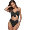 Sexy Damen-Bikini, einteilig, solide Badeanzüge, neues Design, Schleife, Push-Up, aushöhlen, Badebekleidung für den Sommerurlaub