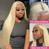 250% 32 40 tum 613 Blond rak 136 spets frontala peruk brasiliansk färgad lyselös för kvinnor 134 Front Human Hair Wigs 240127