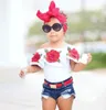 Toddler Summer Baby Kids Girls Ubranie 3D kwiat printes bez rękawów okrągła szyja pullover tshirts dżinsowe spodnie do dziury 2PC bawełna 1794555