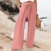 Pantaloni da donna Pantaloni in vita elastica tinta unita Gamba larga alta Regular Pagliaccetto ampio per donna Casual