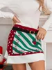 Rokken Vrouwen Kerst Mini Riem Print Hoge Taille Gebreide A-lijn Cosplay Party Verpakt Hip Streetwear