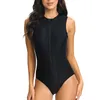 Women's Swimwear Womens Zipper Swimsuit 1 Piece Leotard Color Block Sunsuit Bathing Suits