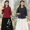 Abbigliamento etnico Camicia tradizionale cinese in cotone e lino Camicetta vintage Lady Solid Tops Stile Hanfu orientale Donna 11643