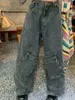 Grande taille rétro Style Punk grande poche outillage jean femmes mode de rue pantalon droit Y2k pantalon de nettoyage ample pour hommes 240122