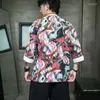 Roupas étnicas 2024 verão estilo chinês camisas masculinas sinicismo impresso vintage hanfu camisa gelo seda o-pescoço para homens dial fivela