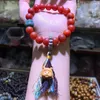 Bracelet en Agate rouge du sud, perles de bouddha à cercle unique, ornement en ébène