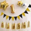 Party Decoration Birthday Wedding Graduation Black Gold Triangle Flag Bakgrund Banner