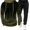 Tracksuits masculinos outono inverno tendências homens camuflagem moletom com capuz calça 2 peça conjunto esportes desgaste tinta 3d jogging ternos