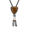 KDG Western Cowboy Zinc Alloy Bolo Tie Triangle Point Natural Stone Feather Clock Tie Western Cowboy Shirt Accessories Tie 240123