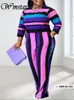 Wmstar Plus Size Two Piece Women Clothing Long Sleeve Crop Top and Pants Sets Striped Matching Set Wholesale Dropshopping 240125