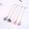 Boucles d'oreilles pendantes pour femmes, 8 couleurs, gris, rose, noir, Etc, fleur, longue chaîne dorée, pendentif, perle simulée, goutte d'eau