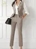 H Han Queen coréen automne hiver 3 pièces ensemble femmes contraste Blazer gilet et pantalon Simple décontracté bureau dame costume 240202