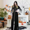 Sukienki swobodne bawełniany halloweenowa sukienka cosplay szczupła damskie bodycon maxi gotycki styl krawat do wakacji z długim rękawem