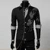 Homens moda masculina manga longa estilo europeu tatuagem dragão impresso camisa silm fit camisa 4 cores