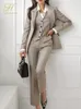 H Han Queen-Conjunto de 3 piezas de otoño e invierno coreano para mujer, chaqueta con contraste, chaleco y pantalones sencillos, traje informal de oficina para mujer 240202