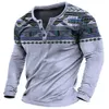 Magliette da uomo vintage Maglietta Henley 3d Maglietta grafica a maniche lunghe Maglietta con scollo a V in cotone Buttondown Maglietta oversize da uomo Pullover 240123