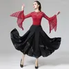 Abbigliamento da palco Donna Ballo da sala Vestito per adulti Valzer Performance di danza Costume Tuta di pizzo Gonna lunga Abiti da pratica di tango DL9901