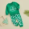 Kläduppsättningar St Patricks dag Baby Toddler Girl Clothes Four Leaf Clover Sweatshirt Top Solid Jogger Pants Outfits