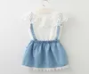 Retail Baby Girls Fake Two Piece suspender Dress New Korean Fashion Petal Collar Lace Appliques Cotton Dresses Kids Design Clothes2085249