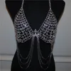 Modna błyszcząca rhinestone bikini łańcuch ciała biżuteria stanika dla kobiet wielowarstwowy łańcuch klatki piersiowej nocna biżuteria 240127