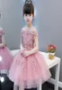 Elegant Flower Girls Dress Kids Flat Shoulder Flower Applique Tulle Dress Thanksgiving Baby Girl Christmas Dress6907982