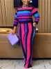 Wmstar Plus Size Two Piece Women Clothing Long Sleeve Crop Top and Pants Sets Striped Matching Set Wholesale Dropshopping 240125