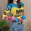 Vrouwen T-shirts Kleding Koreaanse Casual Brief Gedrukt Tops 2024 Herfst Mode All-Match Contrast Kleur Mesh Slanke T-shirt Voor Vrouwelijke