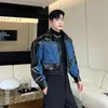 Noymei Denim Patchwork Silhouette Męska krótka kurtka Kontrast Kolor Modny koreański styl 2024 Autumn Male Płaszcz WA2807 240122