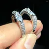 Pierścienie klastrowe 925 srebrne srebrne wesele otwarte regulowane proste geometryczne markizowy kształt oka mikro preporys błyszczącego sześciennego cyrkonu pierścień