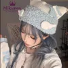 Kvinnor harajuku gotiska lolita ängelvingar beanie hatt japansk y2k tjej cross stjärna ben katt öronkapslock höst vinter varm stickad hatt 240124