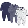 3Pieces Cotton Born Baby Girl Clothes Sets Footie Jumpsuits Autumn Cartoon Boy Zipper Long Sleeve Spring Bebes 240307