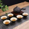 7 pièces à la main en céramique mat couleur unie chinois KungFu service à thé nordique Simple cafetière tasse théière tasse avec poignée Anti-brûlure 240124