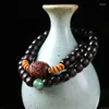 Bracelet Vintage en perles de bois de santal noir, Double couche, pour femmes, prière bouddhiste en bois naturel, pour hommes