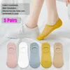 Meias femininas 5 pares de malha de algodão invisível curto verão silicone antiderrapante tornozelo corte baixo respirável fino kawaii calcetines conforto