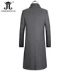 Autumn and Winter Boutique Woolen Black Gray Classic Solid Color Thick Warm Men's Long Wool Trench Coat Male Jacket 240122