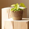 Straw Weaving Flower Plant Pot Wicker Basket Rattan Flowerpot Grass Planter Dirty Clothes Storage Garden 240131