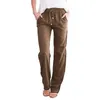 Pantalons pour femmes dames pantalons bas pour femmes droite solide élastique Long cordon lin taille coton et femmes décontracté