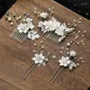 Hair Clips 4/6PCS Women Bridal Wedding Party Jewelry Stick Bride Flower Pins Headpiece Pearl Rhinestone Accessories