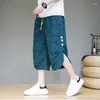 Männer Hosen Chinesischen Stil Cropped Sommer 2024 Leinen Casual Baggy Breites Bein Trend Baumwolle Sport Shorts Homme